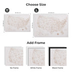 Wooden Canvas USA Map - Beige