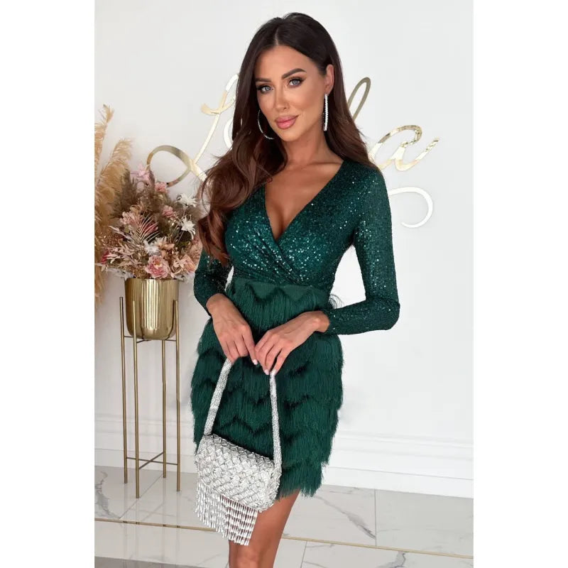 Autumn And Winter New Party Sequins Multicolor Dress Pi-Mart