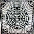 Black White Elephant Mandala Tapestry With Floral Center