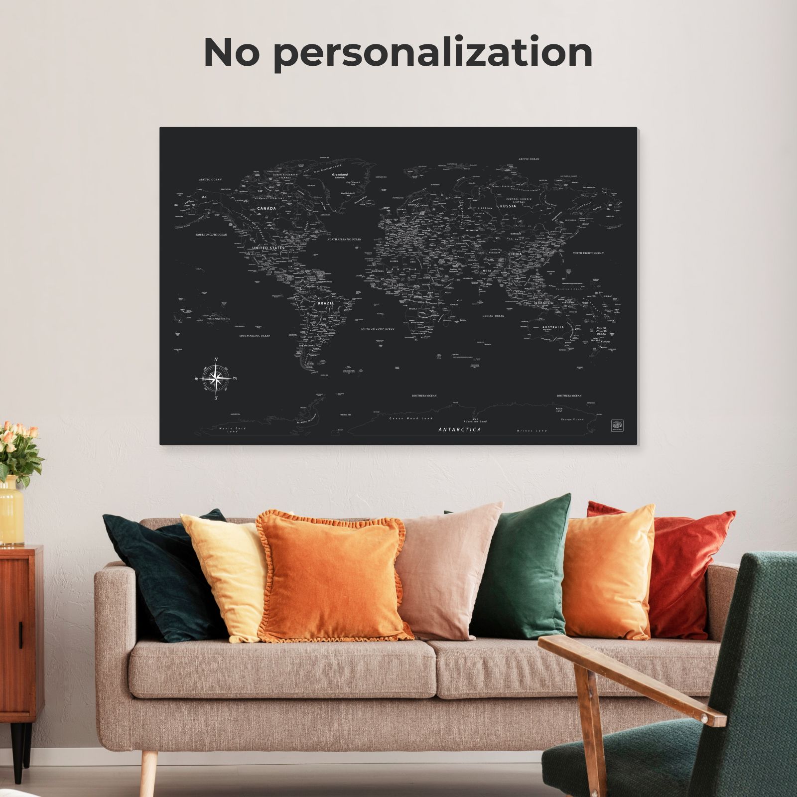 World Map on Canvas - Black - SJB-DIAMOND ELITES