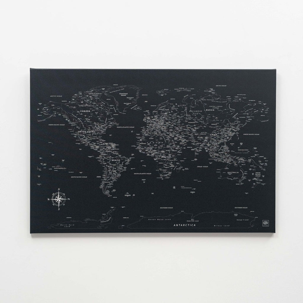 World Map on Canvas - Black - SJB-DIAMOND ELITES