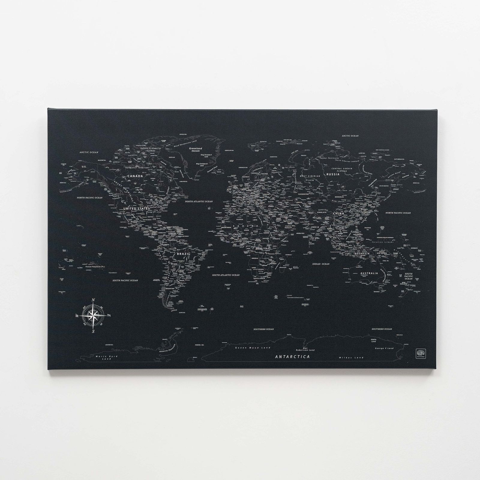 World Map on Canvas - Black - SJB-DIAMOND ELITES