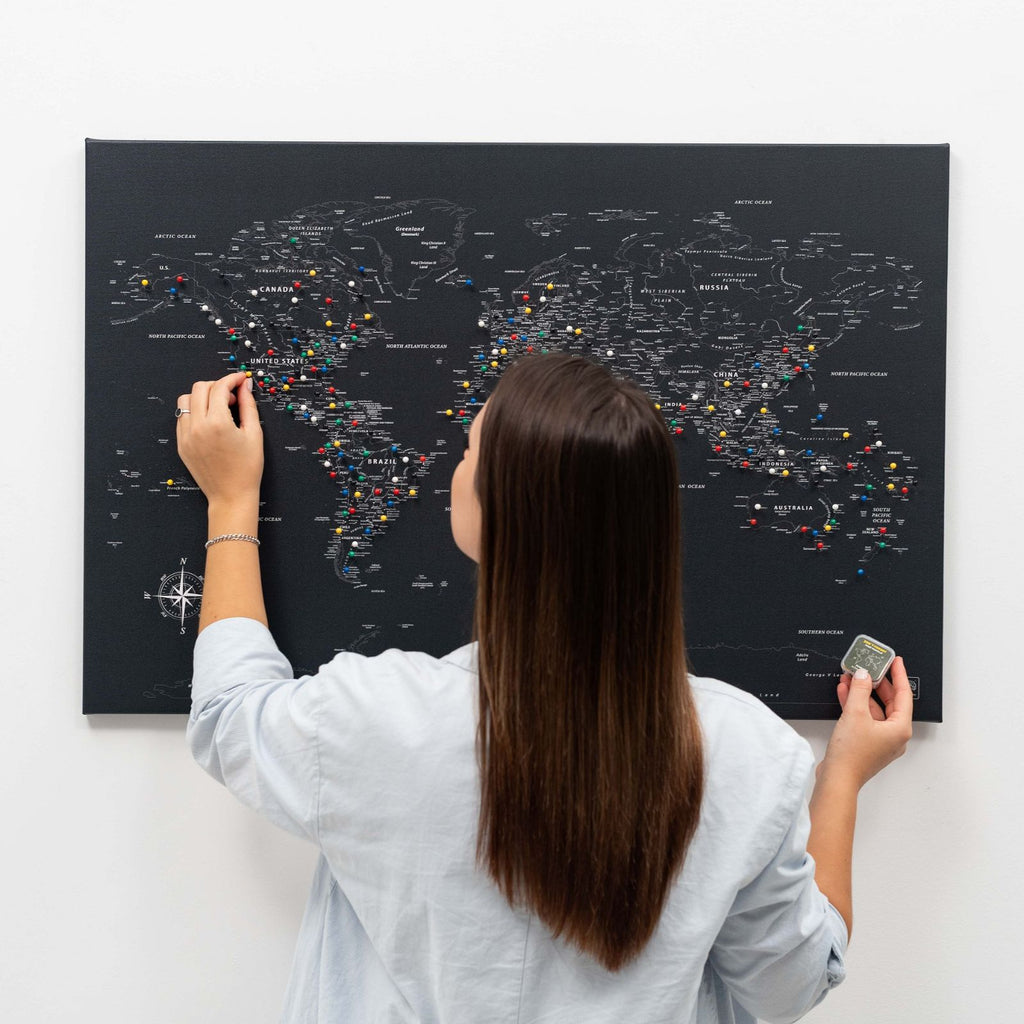 World Map on Canvas - Black - SJB-DIAMOND ELITES