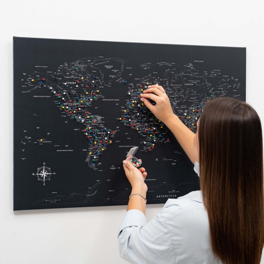 World Map on Canvas - Black - SJB-DIAMOND ELITES