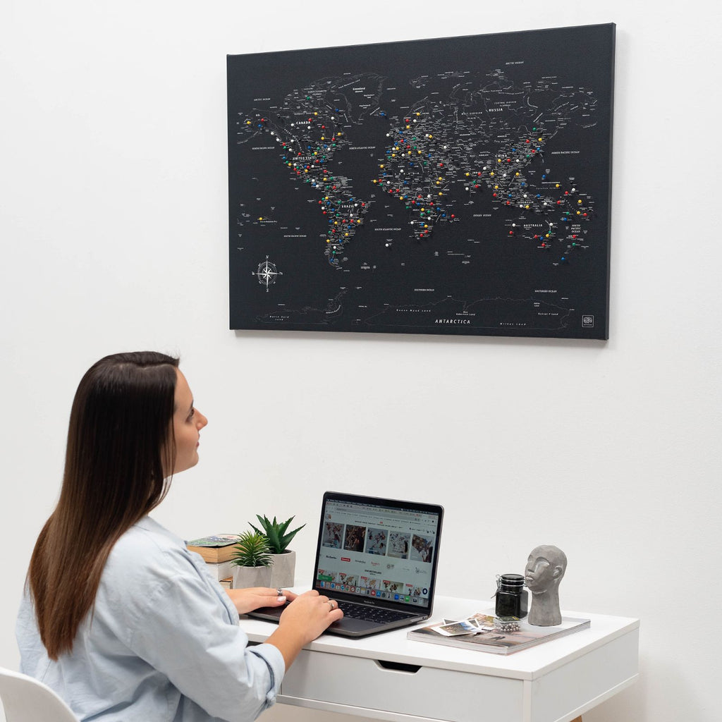 World Map on Canvas - Black - SJB-DIAMOND ELITES
