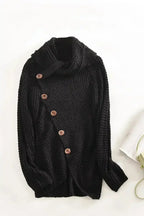 Black Buttoned Wrap Turtleneck Sweater - SJB-DIAMOND ELITES
