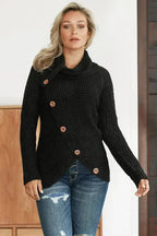 Black Buttoned Wrap Turtleneck Sweater - SJB-DIAMOND ELITES