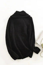 Black Buttoned Wrap Turtleneck Sweater - SJB-DIAMOND ELITES
