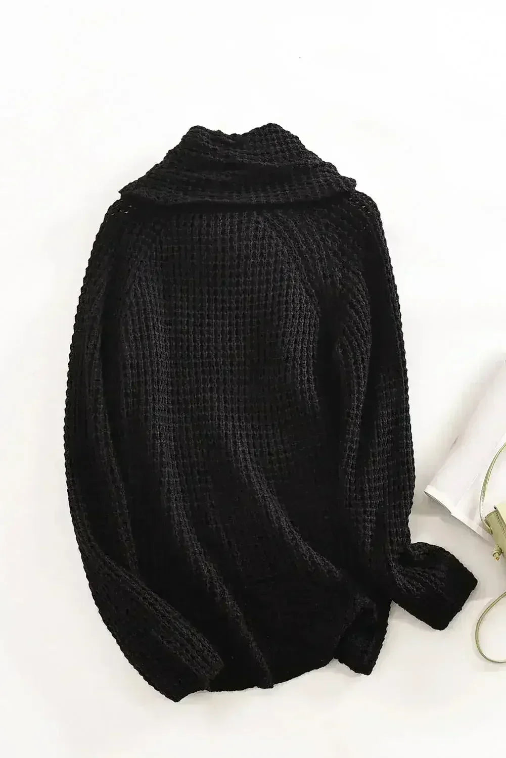 Black Buttoned Wrap Turtleneck Sweater - SJB-DIAMOND ELITES