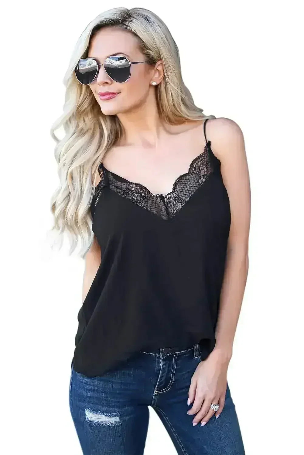 Black Delicate Balance Lace Cami Tank Top - SJB-DIAMOND ELITES