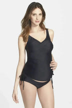 Black Ruched Tankini Maternity Swimsuit