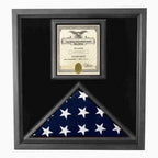 Flag and Document Case - Vertical 8 1/2 x 11 Document for Hanging Medals and Other Memorabilia - fit 3' x 5' flag or fit 5' x 9.5' Flag. The Military Gift Store