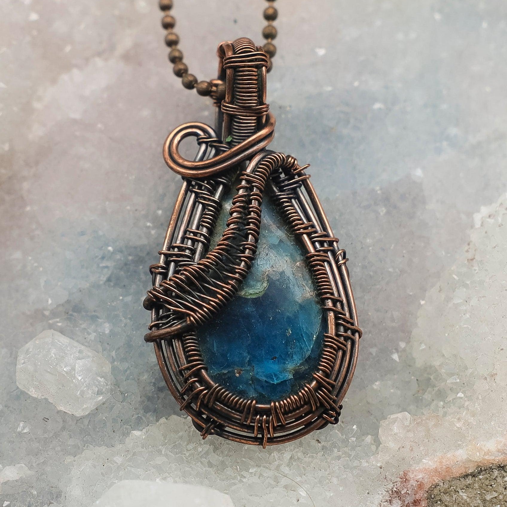 Blue Apatite Wire Wrap Crystal Pendant - Manifestation - SJB-DIAMOND ELITES