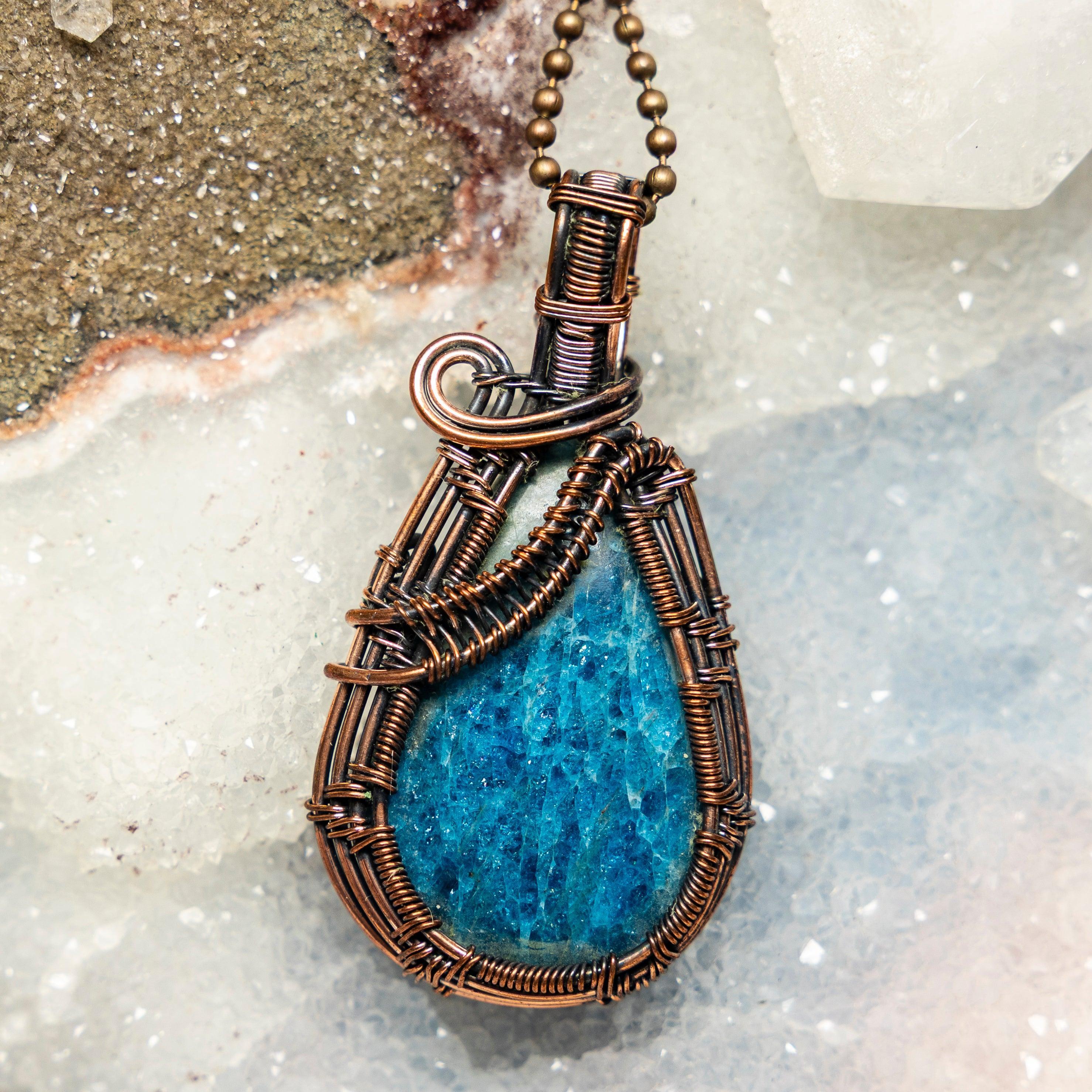 Blue Apatite Wire Wrap Crystal Pendant - Motivation - SJB-DIAMOND ELITES