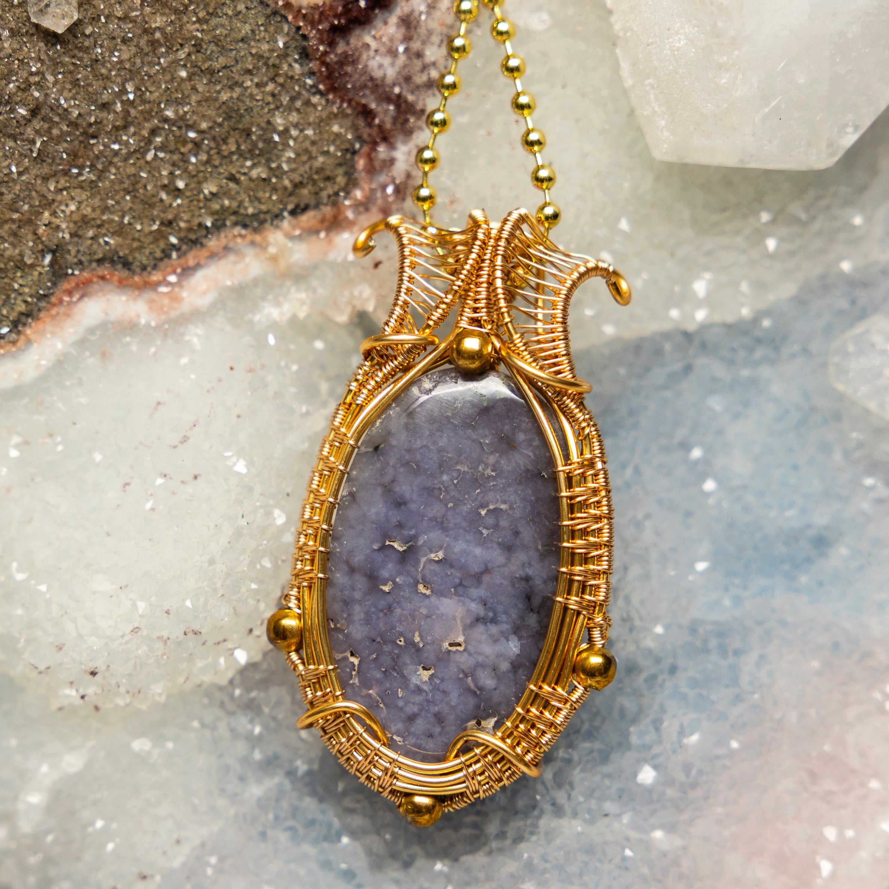 Blue Chalcedony Wire Wrap Crystal Pendant - SJB-DIAMOND ELITES