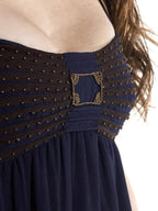 Blue Flowy Dress with Gold Embellishments