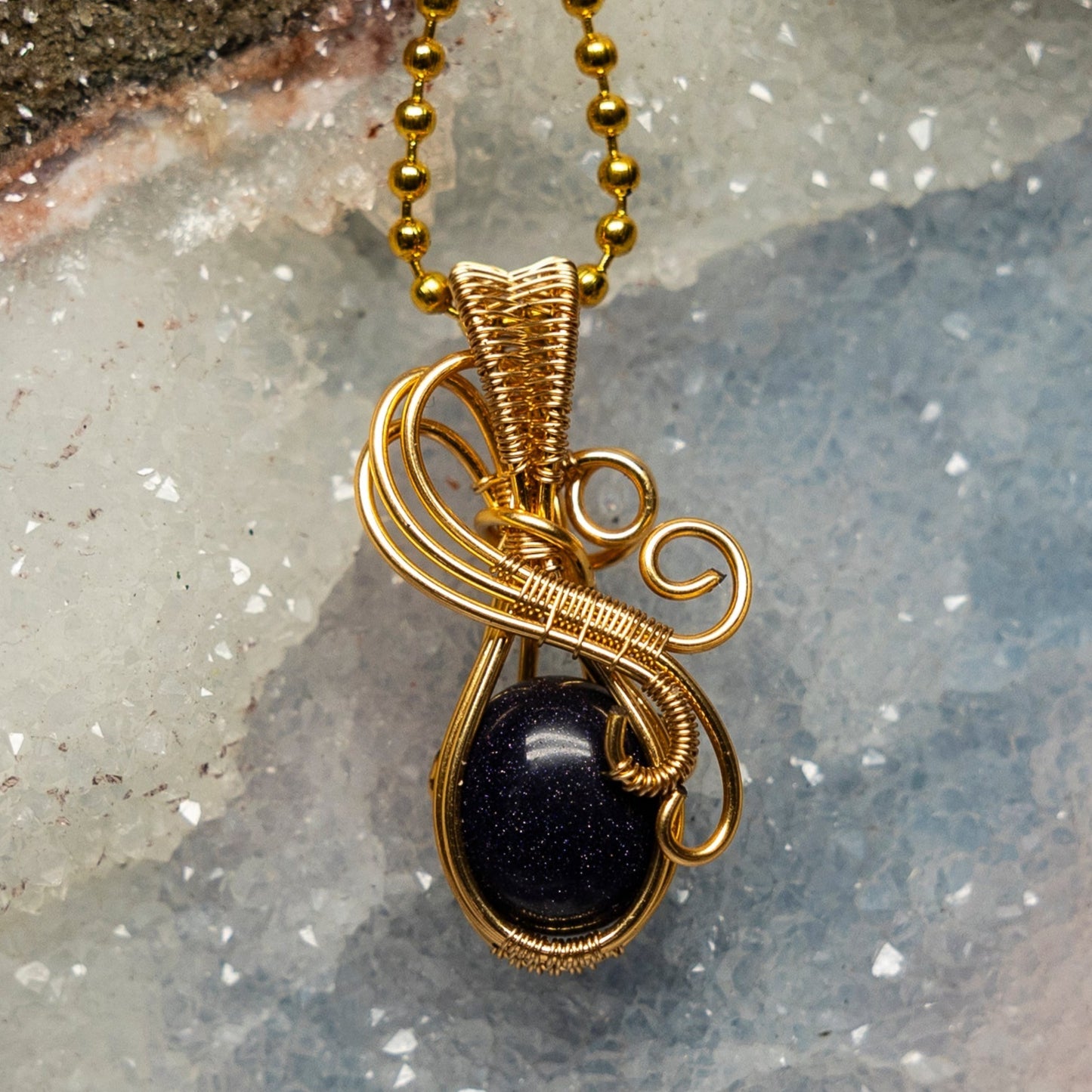 Blue Sandstone Wire Wrap Crystal Pendant - SJB-DIAMOND ELITES