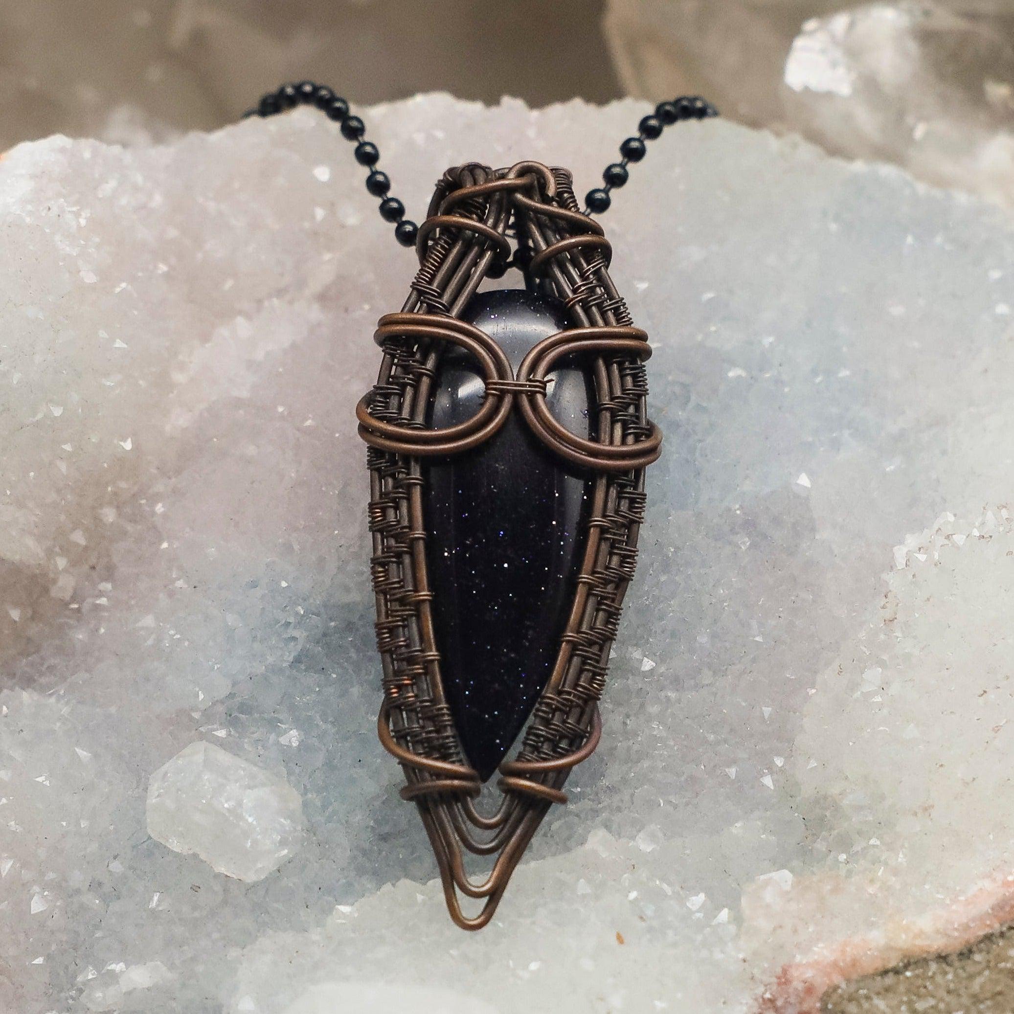 Blue Sandstones Wire Wrap Crystal Pendant - SJB-DIAMOND ELITES