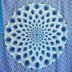 Blue Geometric Peacock Cotton Tapestry Wall Hanging Large