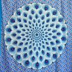 Blue Geometric Peacock Cotton Tapestry Wall Hanging Large
