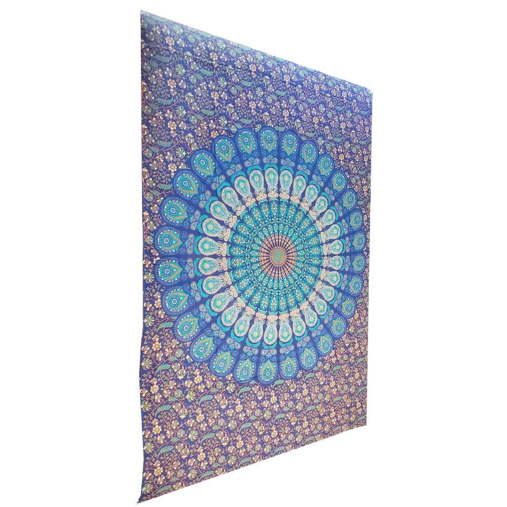 Blue Henna Peacock Mandala Wall Tapestry Beach Throw