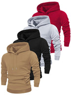 4 Packs Mens Clothing Solid Hooded Sweatshirt Stylish Hoodies Fashion Casual Tops For Spring Autumn (US Alpha Small Regular Regular Khaki+Black+Gray+Red) Lootquake LLC