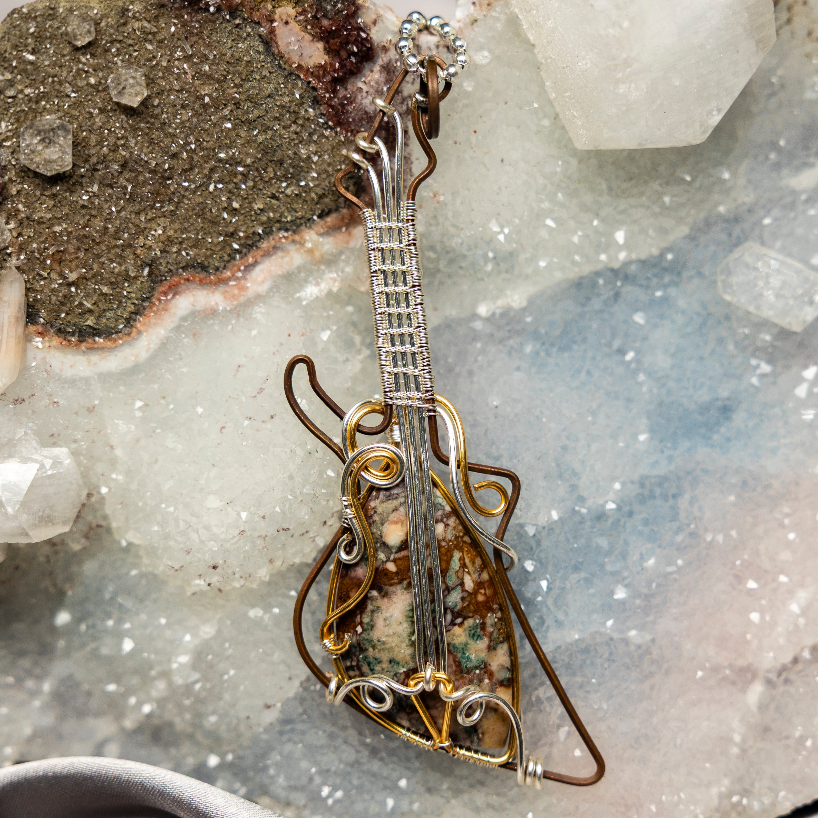 Brecciated Jasper "Guitar" Wire Wrap Crystal Pendant - SJB-DIAMOND ELITES