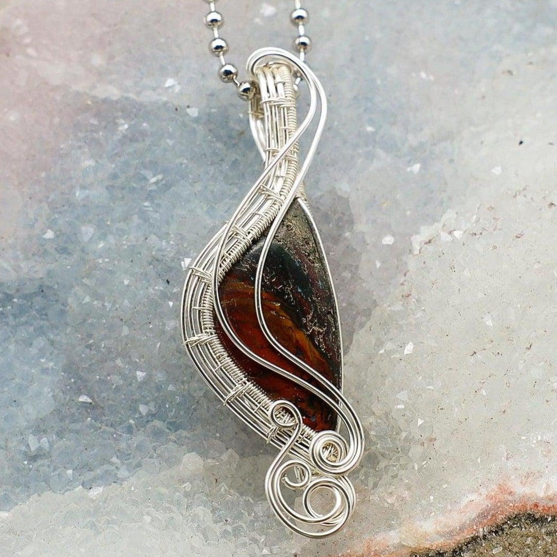 Brecciated Jasper Wire Wrap Crystal Pendant - Root Chakra - SJB-DIAMOND ELITES