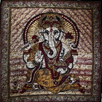 Ganesha Holding Lotus Flower Brown Batik Tie Dye Tapestry