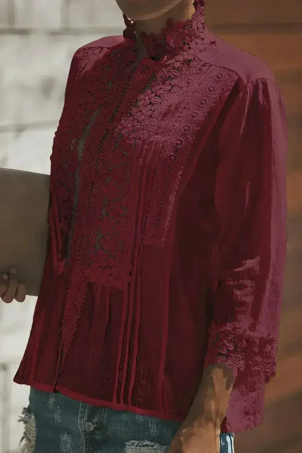 Burgundy Red Sweet Mary Crochet Lace Blouse | Femstylo - SJB-DIAMOND ELITES