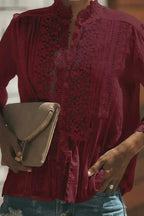 Burgundy Red Sweet Mary Crochet Lace Blouse | Femstylo - SJB-DIAMOND ELITES