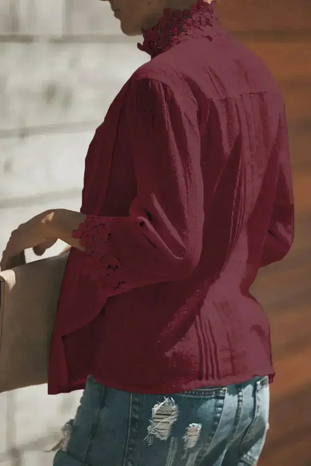 Burgundy Red Sweet Mary Crochet Lace Blouse | Femstylo - SJB-DIAMOND ELITES
