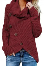 Burgundy Buttoned Wrap Turtleneck Sweater - SJB-DIAMOND ELITES