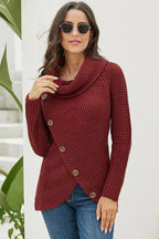 Burgundy Buttoned Wrap Turtleneck Sweater - SJB-DIAMOND ELITES