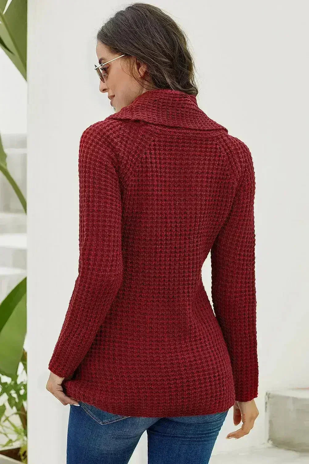 Burgundy Buttoned Wrap Turtleneck Sweater - SJB-DIAMOND ELITES
