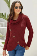 Burgundy Buttoned Wrap Turtleneck Sweater - SJB-DIAMOND ELITES