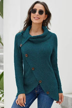 Slate Blue Buttoned Wrap Turtleneck Sweater - SJB-DIAMOND ELITES
