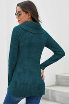 Slate Blue Buttoned Wrap Turtleneck Sweater - SJB-DIAMOND ELITES