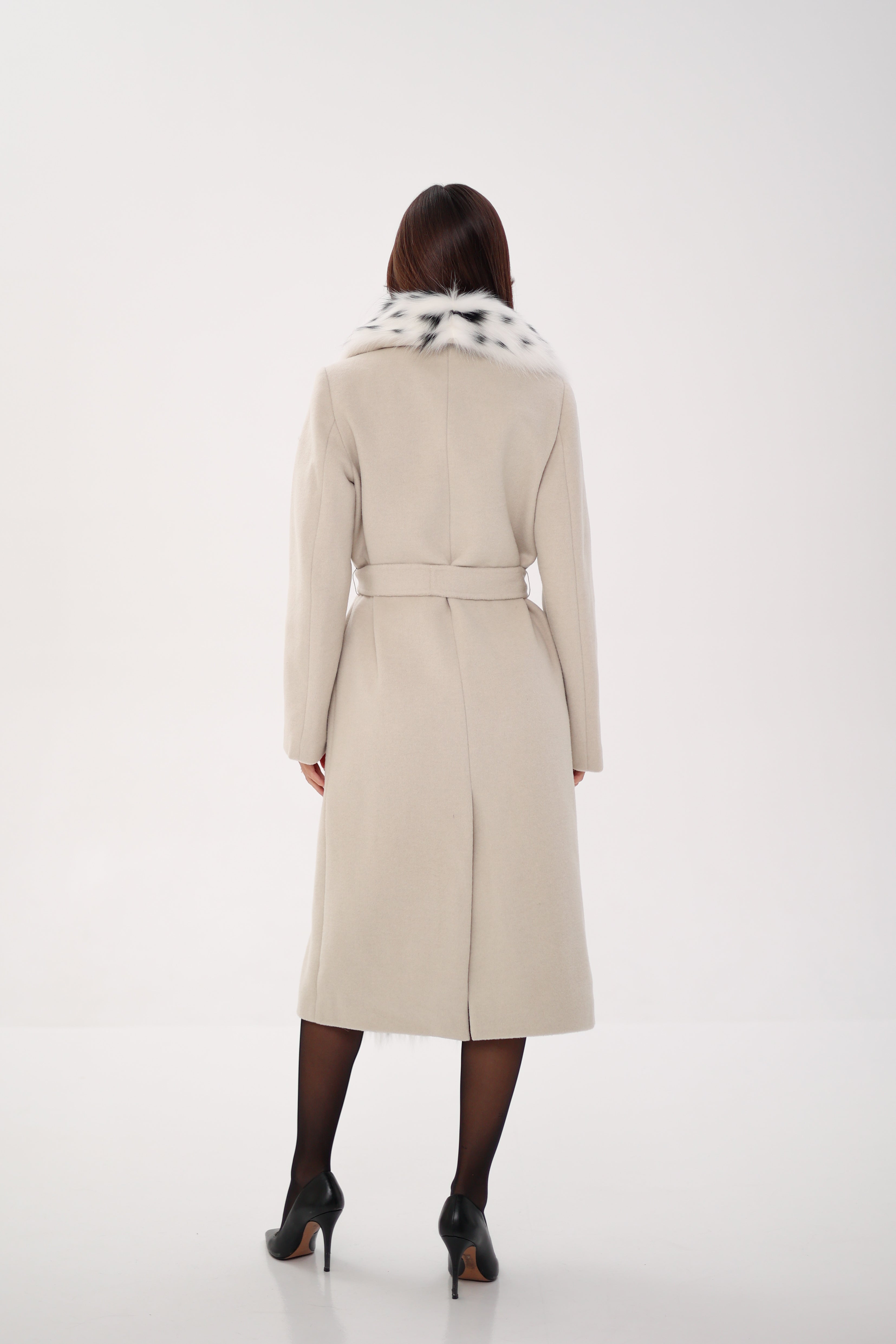 Genuine Arctic Fox Virgin Wool Wrap Coat - SJB-DIAMOND ELITES