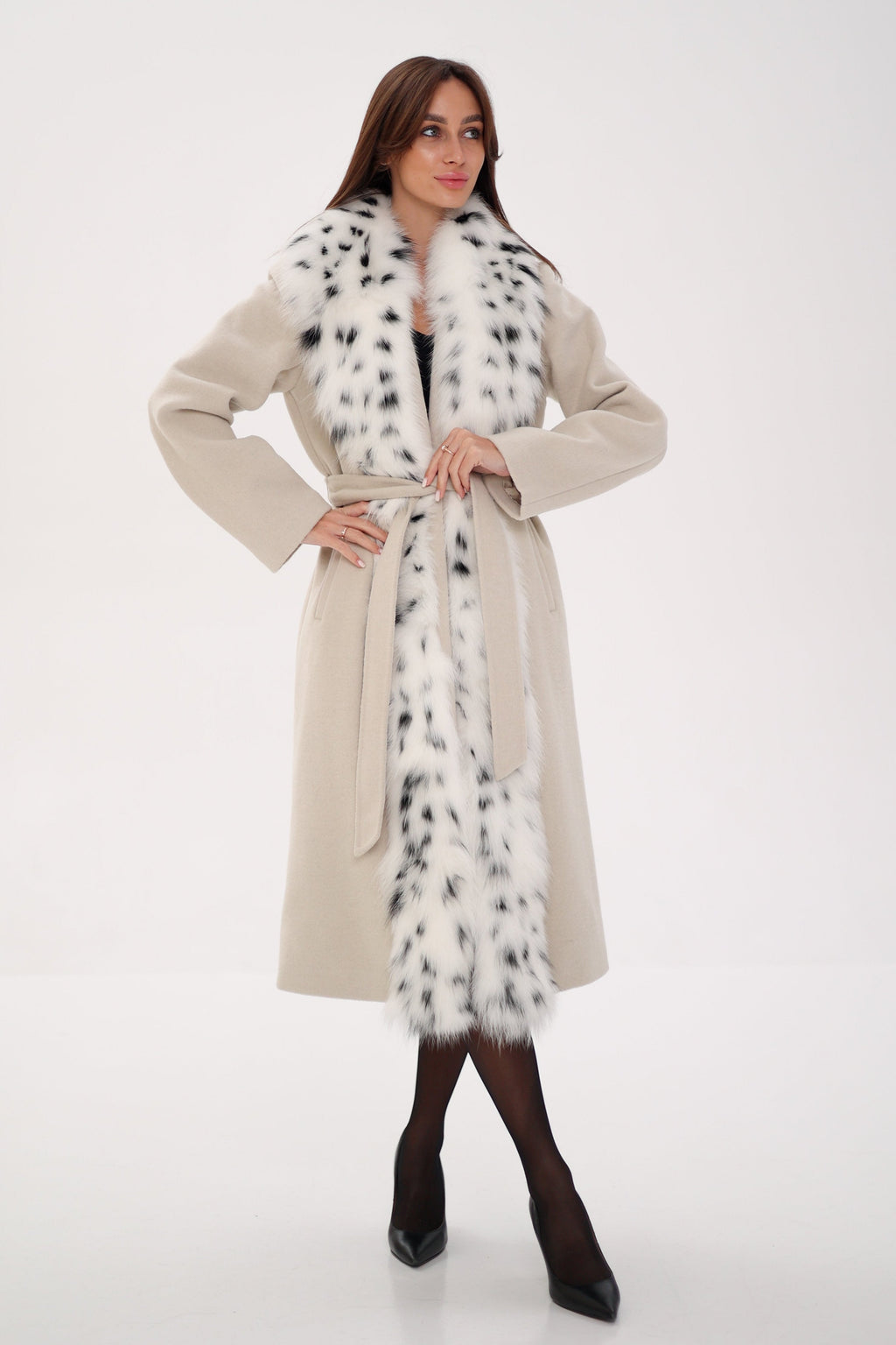 Genuine Arctic Fox Virgin Wool Wrap Coat - SJB-DIAMOND ELITES
