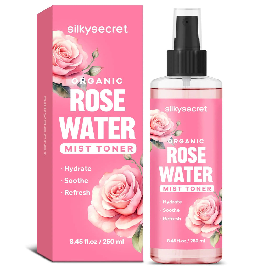 SilkySecret Organic Rose Water Spray (8.45 Fl Oz) Rosewater Spray for Face & Hair Hydrating Face Mist Toner Rose Water for Skin Care Lootquake LLC
