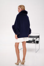 Genuine Polar Fox Fur Cashmere Blend Poncho in True Navy - SJB-DIAMOND ELITES