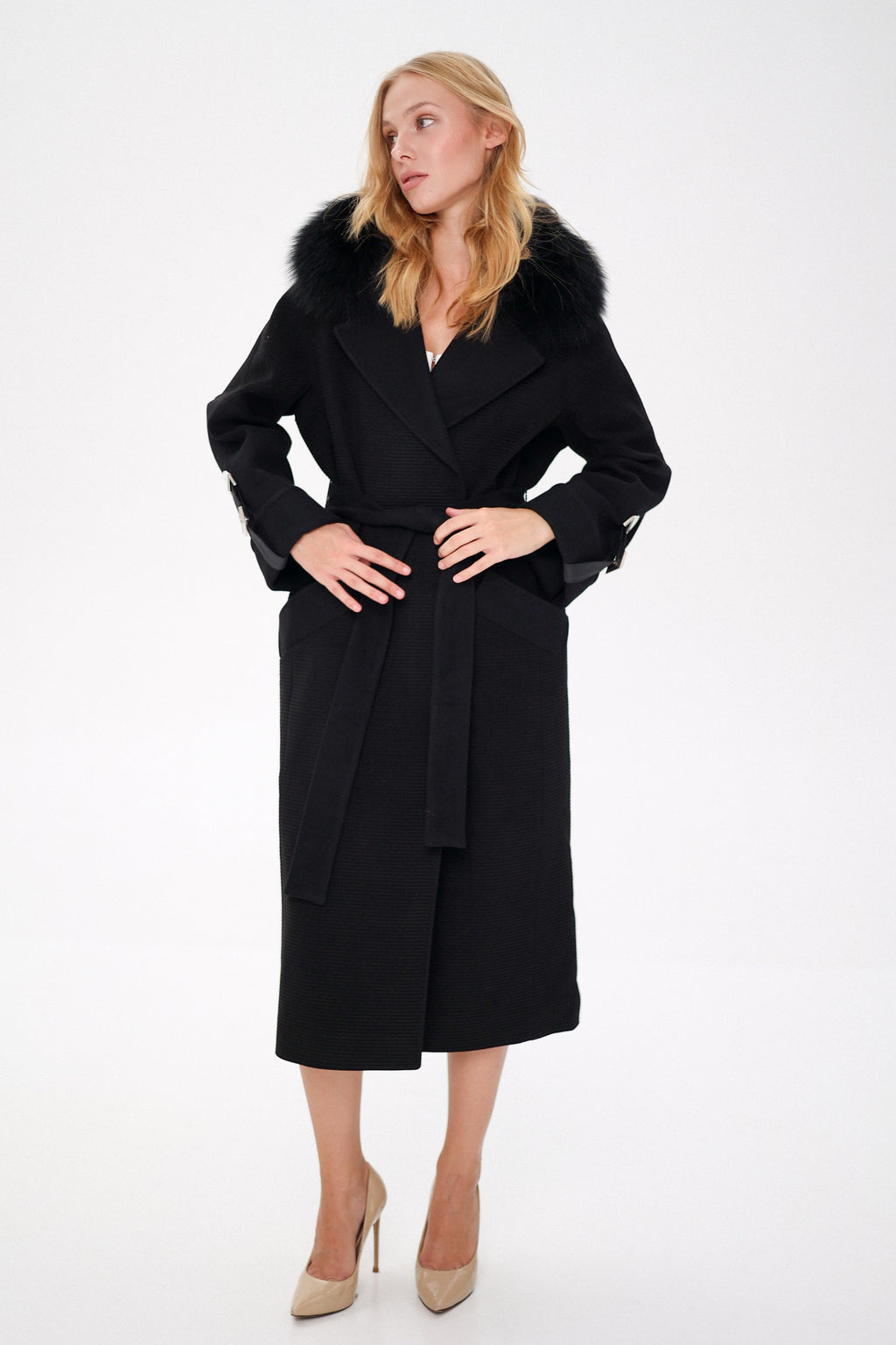 Derby Genuine Polar Fox Textured Cashmere Wool Coat - SJB-DIAMOND ELITES