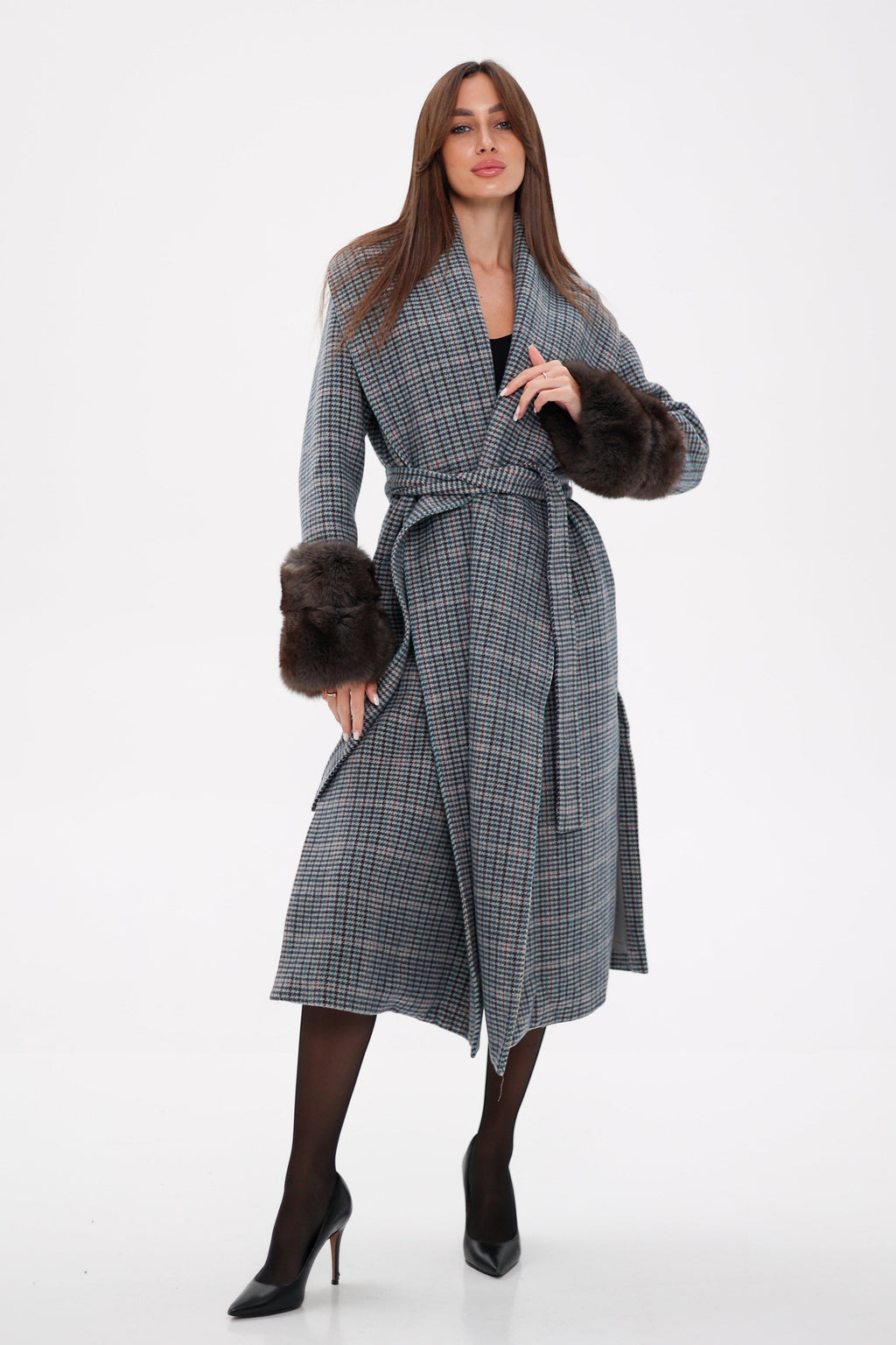 Genuine Polar Fox Fur Virgin Wool Wrap Coat - SJB-DIAMOND ELITES