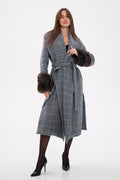 Genuine Polar Fox Fur Virgin Wool Wrap Coat - SJB-DIAMOND ELITES