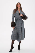 Genuine Polar Fox Fur Virgin Wool Wrap Coat - SJB-DIAMOND ELITES
