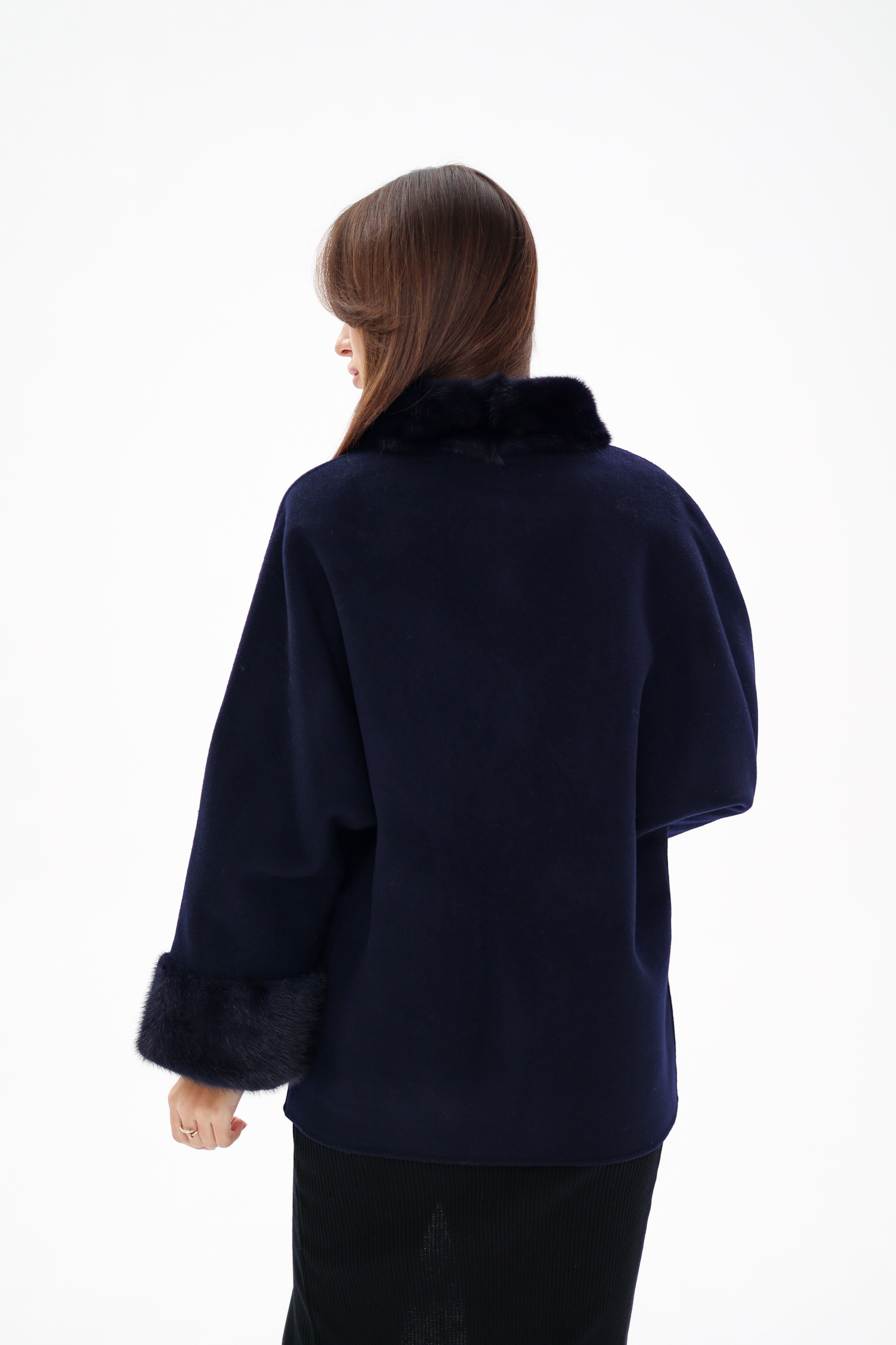 Genuine Mink Fur Virgin Wool Coat - SJB-DIAMOND ELITES