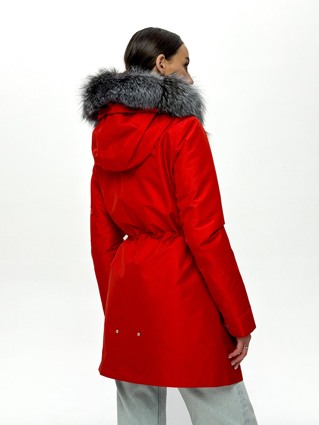Roma Genuine Silver Fox Fur Rabbit Fur Insulated Parka in Red Alaska® Outerwear Company