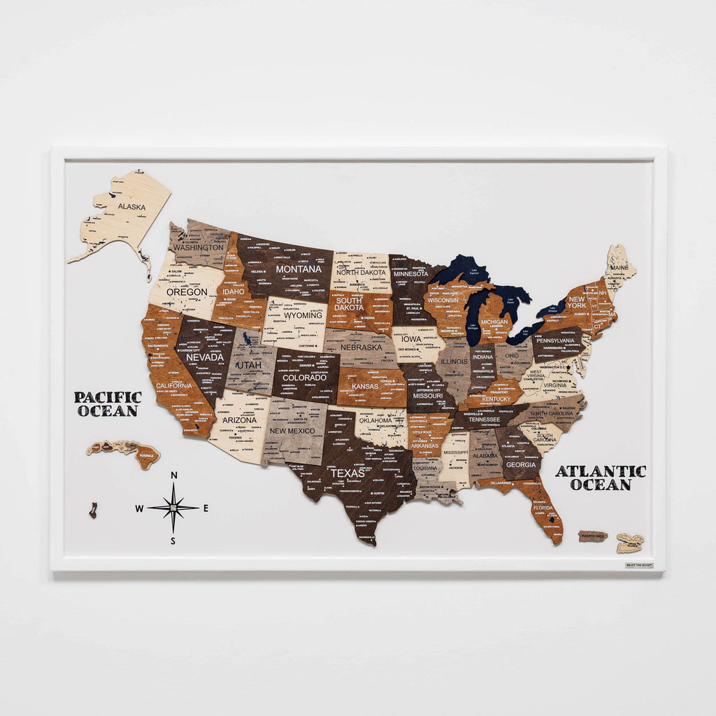 3D Wooden USA Map on Board Multicolor Enjoy The Wood