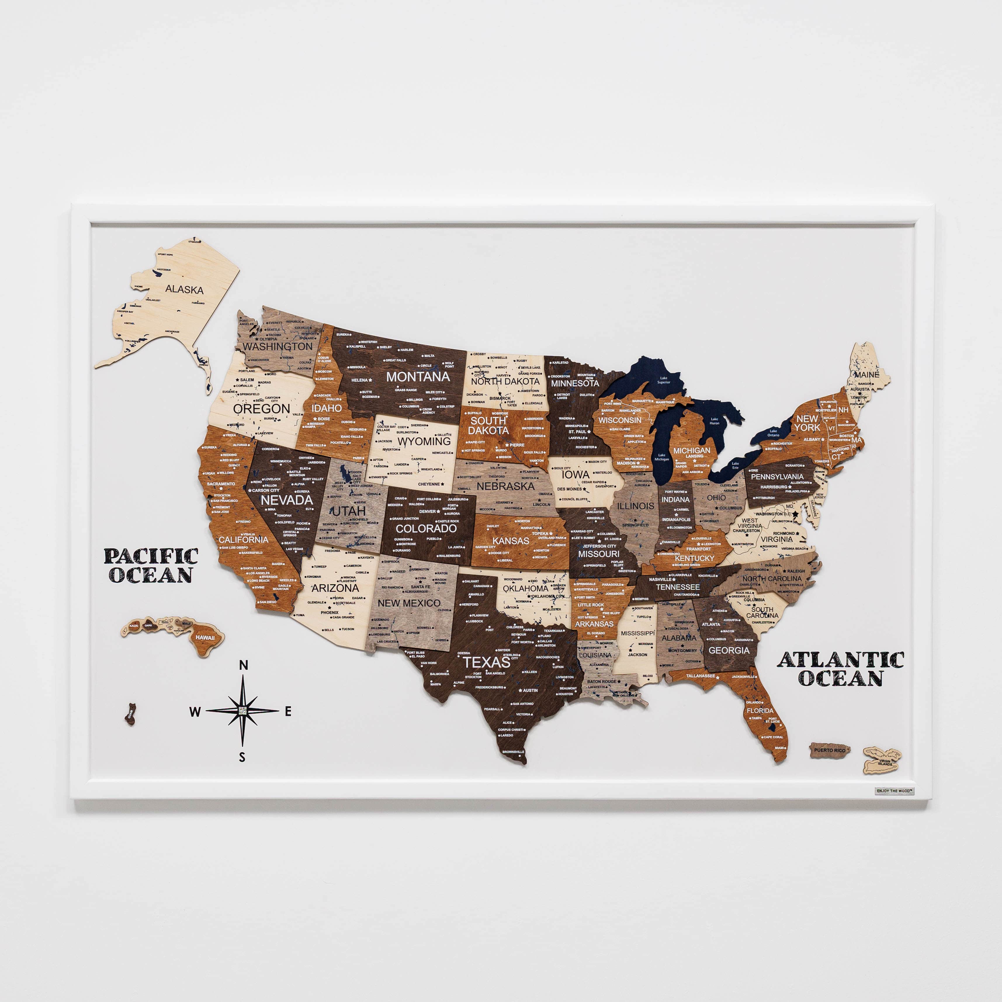 3D Wooden USA Map on Board Multicolor Enjoy The Wood